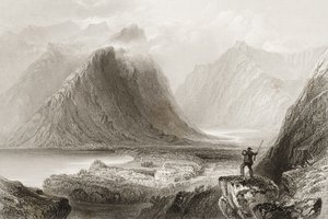 デルフィロッジ、アイルランド、メイヨー州、ジョージヴァーチュー作「アイルランドの風景と古代」1860年代 作： William Henry Bartlett